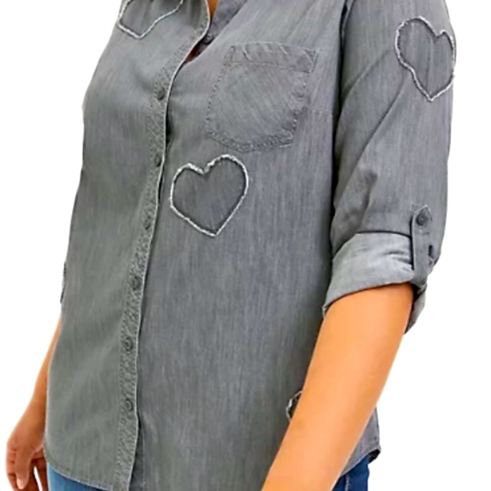 Torrid Gray Taylor Button Front Chambray Shirt - image 1